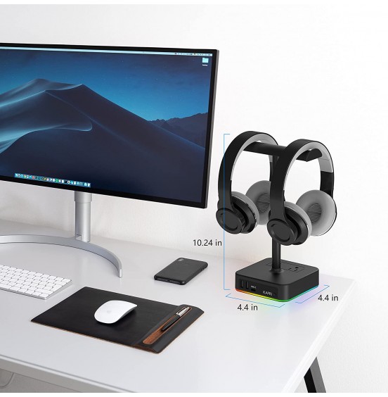KAFRI RGB Headphone Stand with USB Charger Desk Gaming Headset Holder Hanger Rack with 3 USB Charging Port and 2 Outlet - Suitable for Gamer Desktop Table Game Earphone Accessories Boyfriend Gift KAFRI RGB Headphone Stand with USB Charger Desk Gaming Headset Holder Hanger Rack with 3 USB Charging Port and 2 Outlet - Suitable for Gamer Desktop Table Game Earphone Accessories Boyfriend Gift
